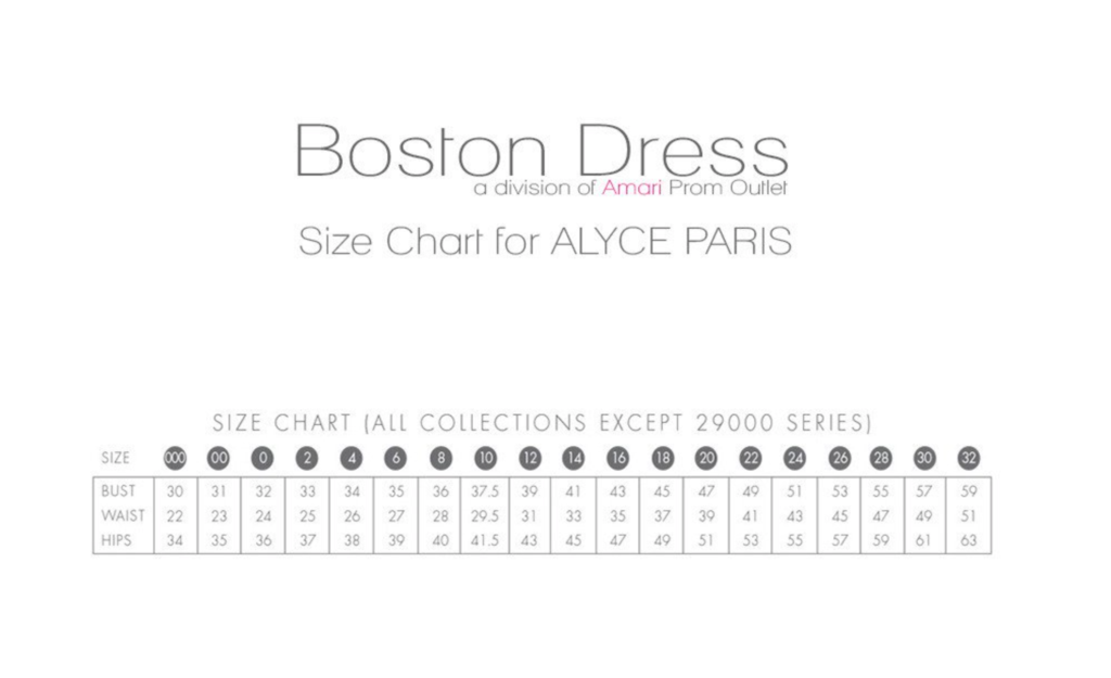 Alyce paris size best sale chart
